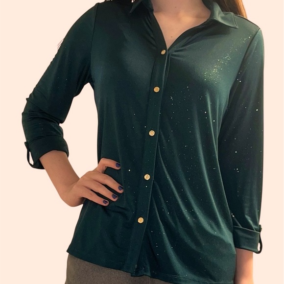 Anne Klein Tops - Sparkle Green Button-Up Women's Top
